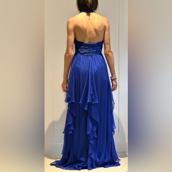 Deep V- Neck Halter Chiffon Dress with Pleats - Picture 4 of 5